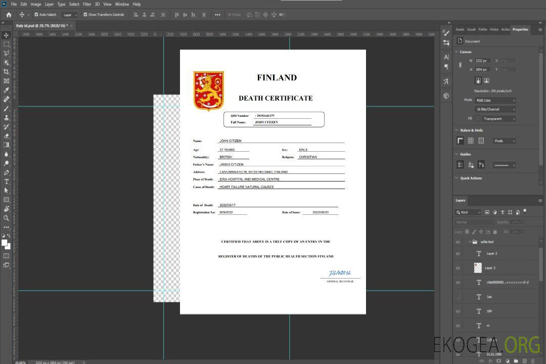 Modèle Word et PDF de certificat de décès en Finlande template Modèle Word et PDF de certificat de décès en Finlande template